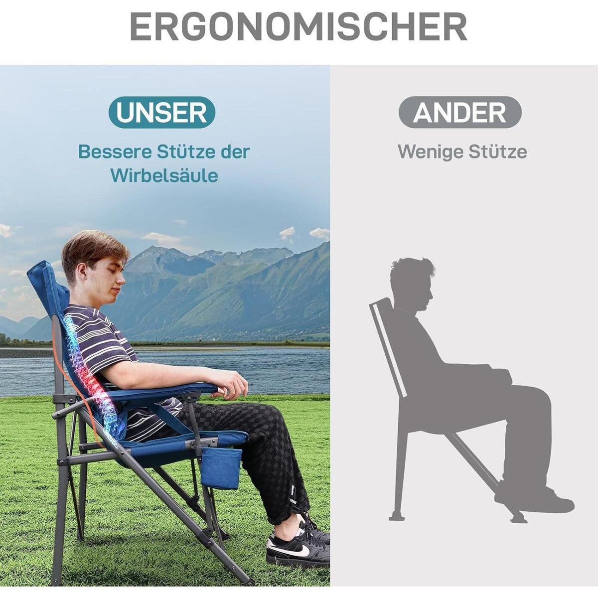 XL Campingstuhl faltbar 230kg belastbar mit Getränkehalter