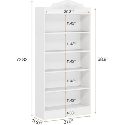 Gewölbtes Bücherregal 5-Stöckig Weißes Standregal