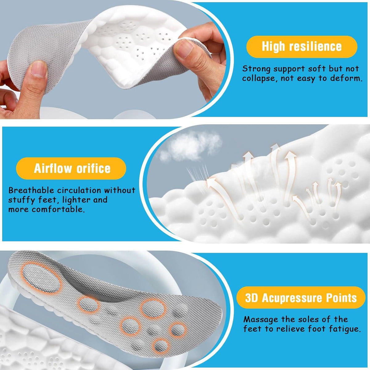 Orthopädische Einlegesohlen Memory Foam 3 Paar für Herren Damen Fersensporn Atmungsaktiv