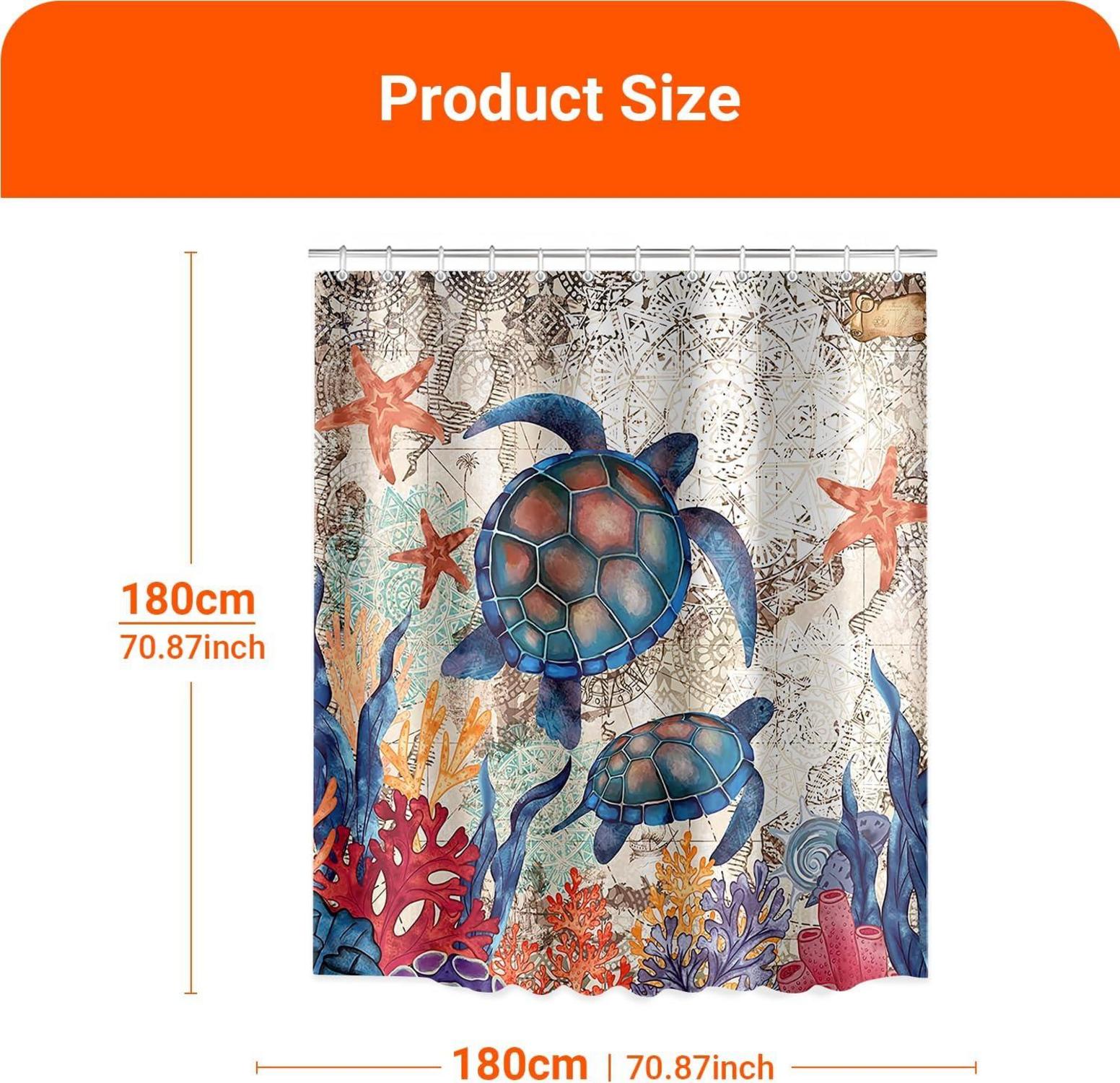 Duschvorhang Schildkröte Seesterne 180x180cm wasserabweisend Textil