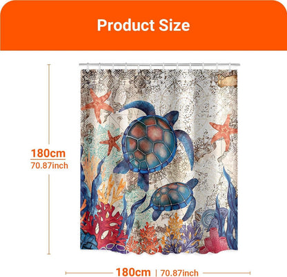 Duschvorhang Schildkröte Seesterne 180x180cm wasserabweisend Textil
