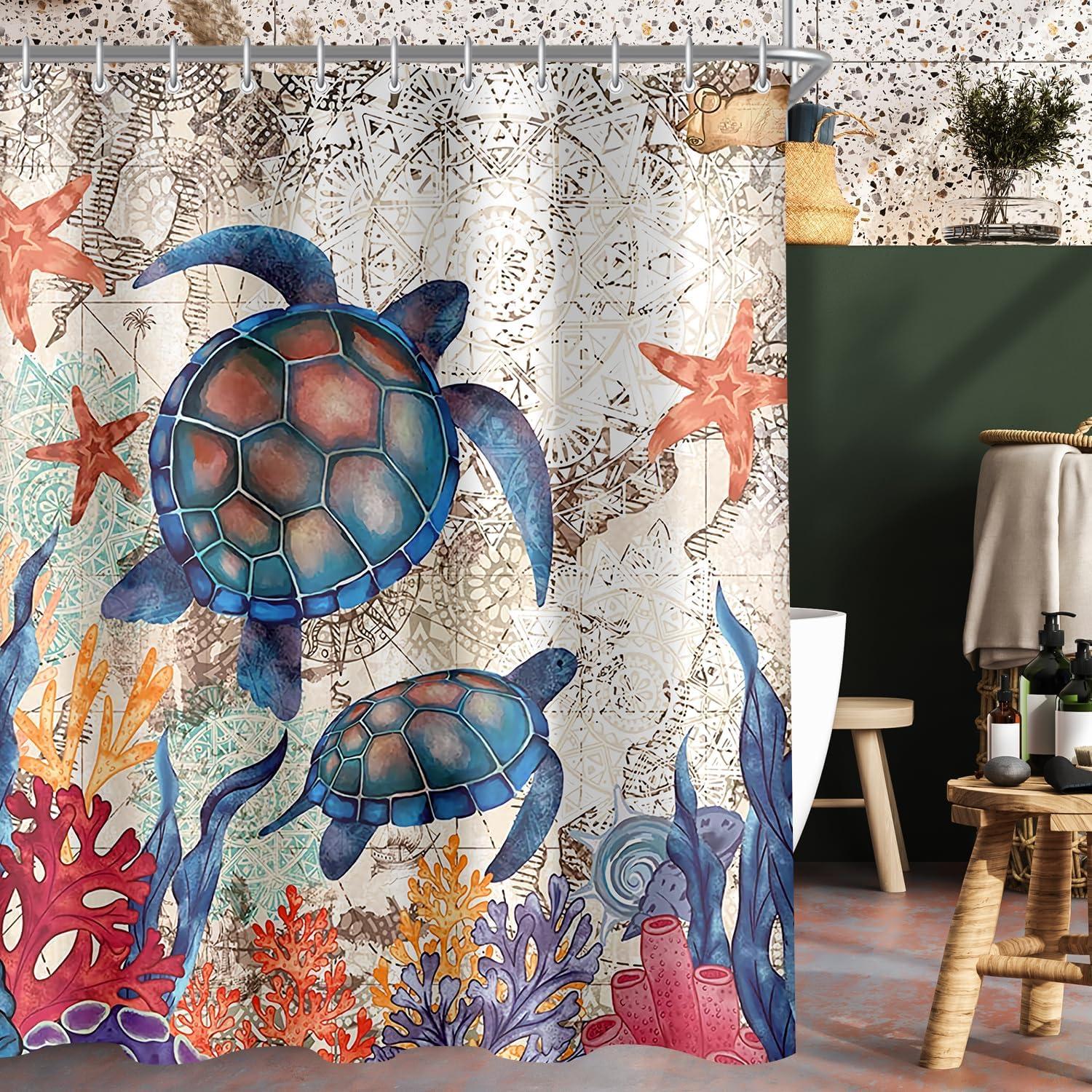 Duschvorhang Schildkröte Seesterne Antischimmel 180x180cm Textil Pluto 10er Pack