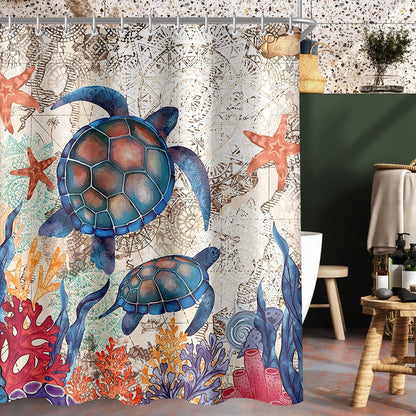 Duschvorhang Schildkröte Seesterne Antischimmel 180x180cm Textil Pluto 10er Pack