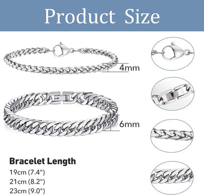 LOCCY Herren Armband 2 Stück Silber Edelstahl Panzerkette 4/6 mm - 23.0 Zentimeter