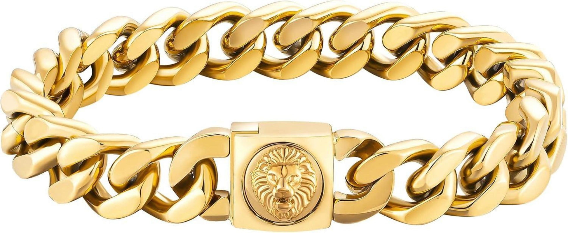 Gold beschichtetes Herren Armband mit Löwenkopf Verschluss 12mm
