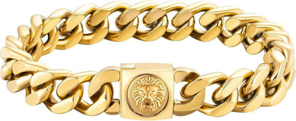 Gold beschichtetes Herren Armband mit Löwenkopf Verschluss 12mm