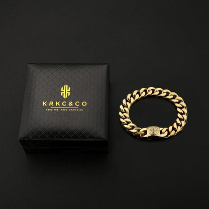12mm Herren Armband Löwe Totenkopf Verschluss 18K Gold beschichtet