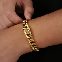 Herren Armband 12mm Löwe Totenkopf 18K Gold Panzerarmband