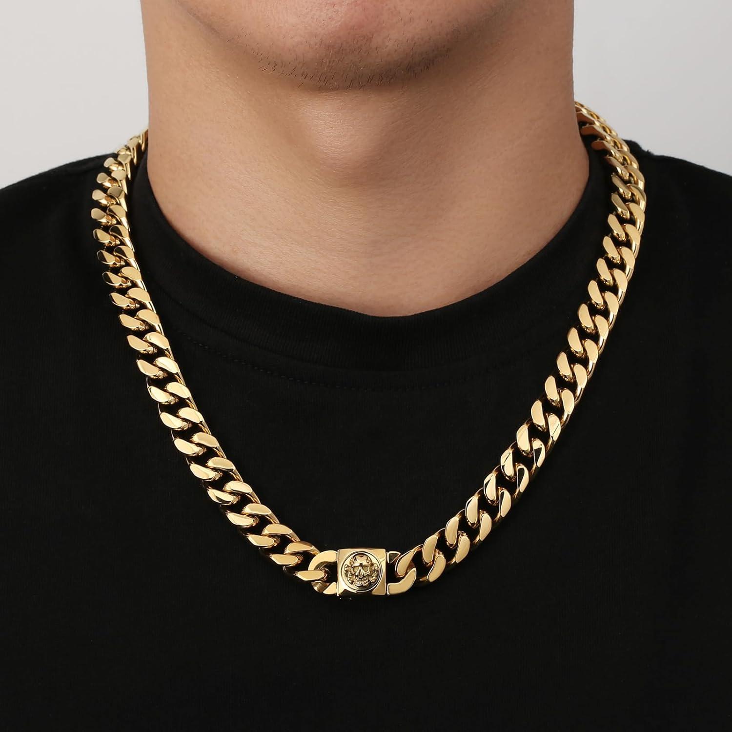 Herren Panzerkette mit Löwe Kopf Verschluss, 18K Gold