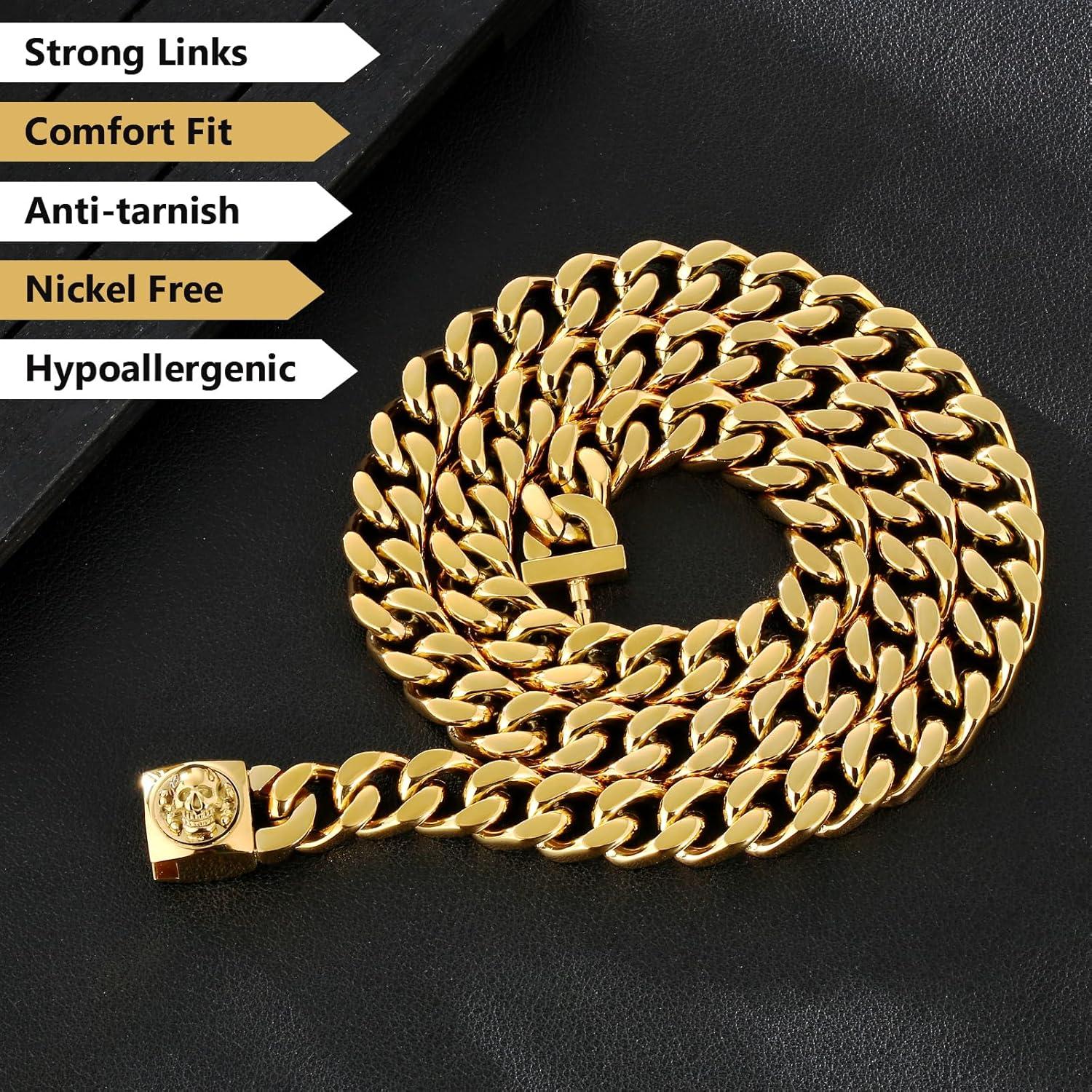 Hochwertige 12mm Herren Panzerkette mit Löwenkopf Verschluss, 18K Gold