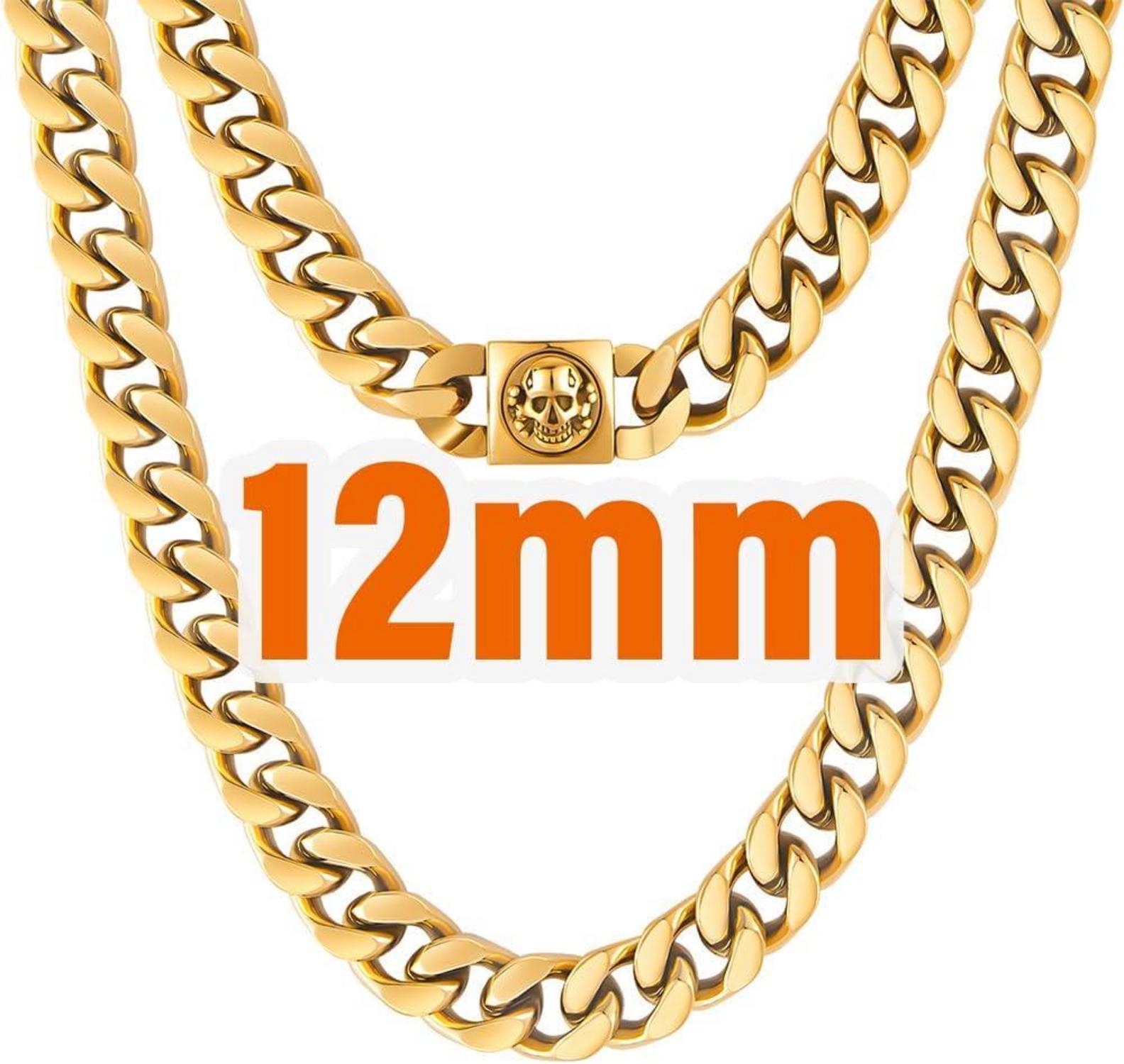 Herren Panzerkette mit Totenkopf Verschluss 18K Gold 45,7cm