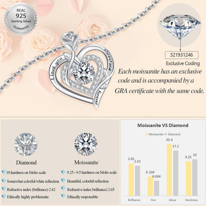 Moissanite Halskette Damen Silber 925 Herz Anhänger Valentinstag Geschenk