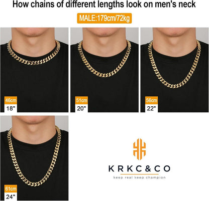 Herren Gold Panzerkette 12mm Cuban Link Chain 18K Gold plattiert Totenkopf