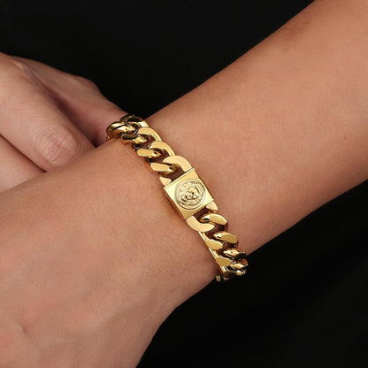 Herren Armband mit Löwe Verschluss, 12mm Gold beschichtet