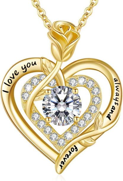 Moissanite Diamant Halskette Doppel Herz Rose Anhänger Schmuck