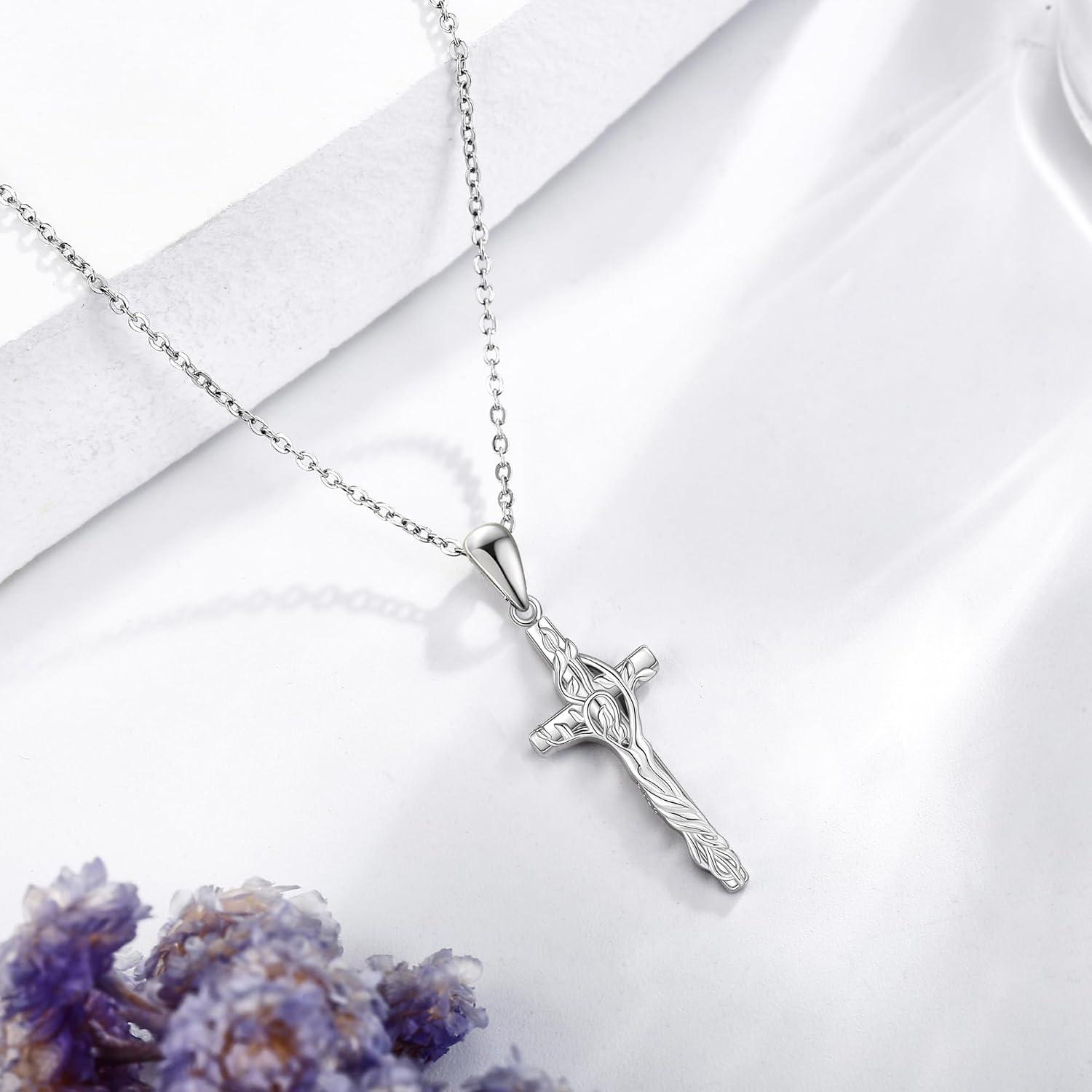 Kreuz Halskette 925 Sterling Silber Baum des Lebens Anhänger