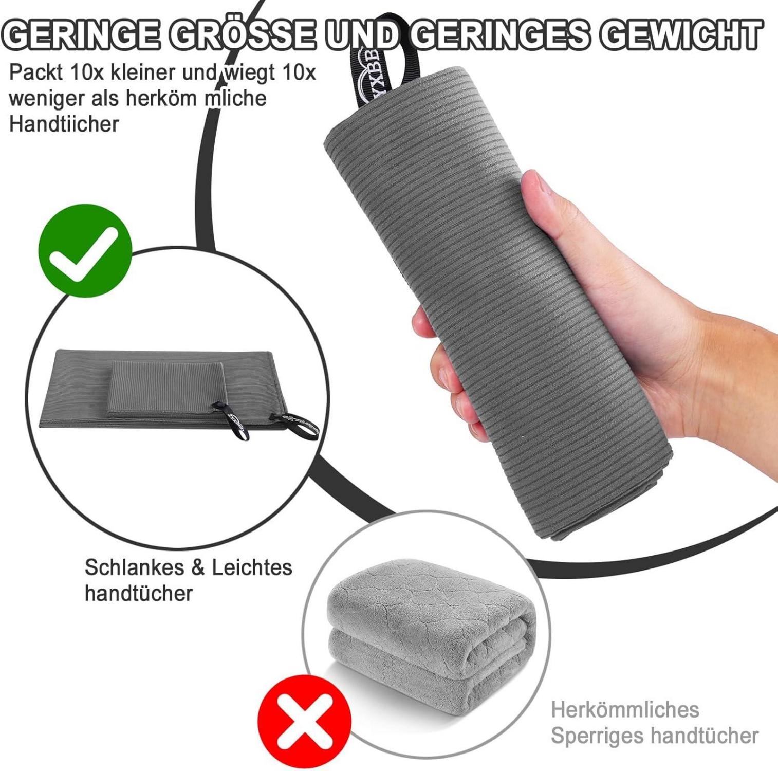 ZYXBBD Microfaser Handtücher 3er Set Grau Groß Klein Gestreift Strandtuch