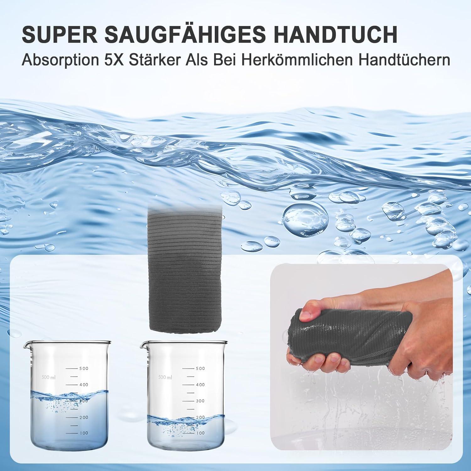 Mikrofaser Handtuch Set 3-teilig Groß Klein Schnelltrocknend Gestreift - Grau