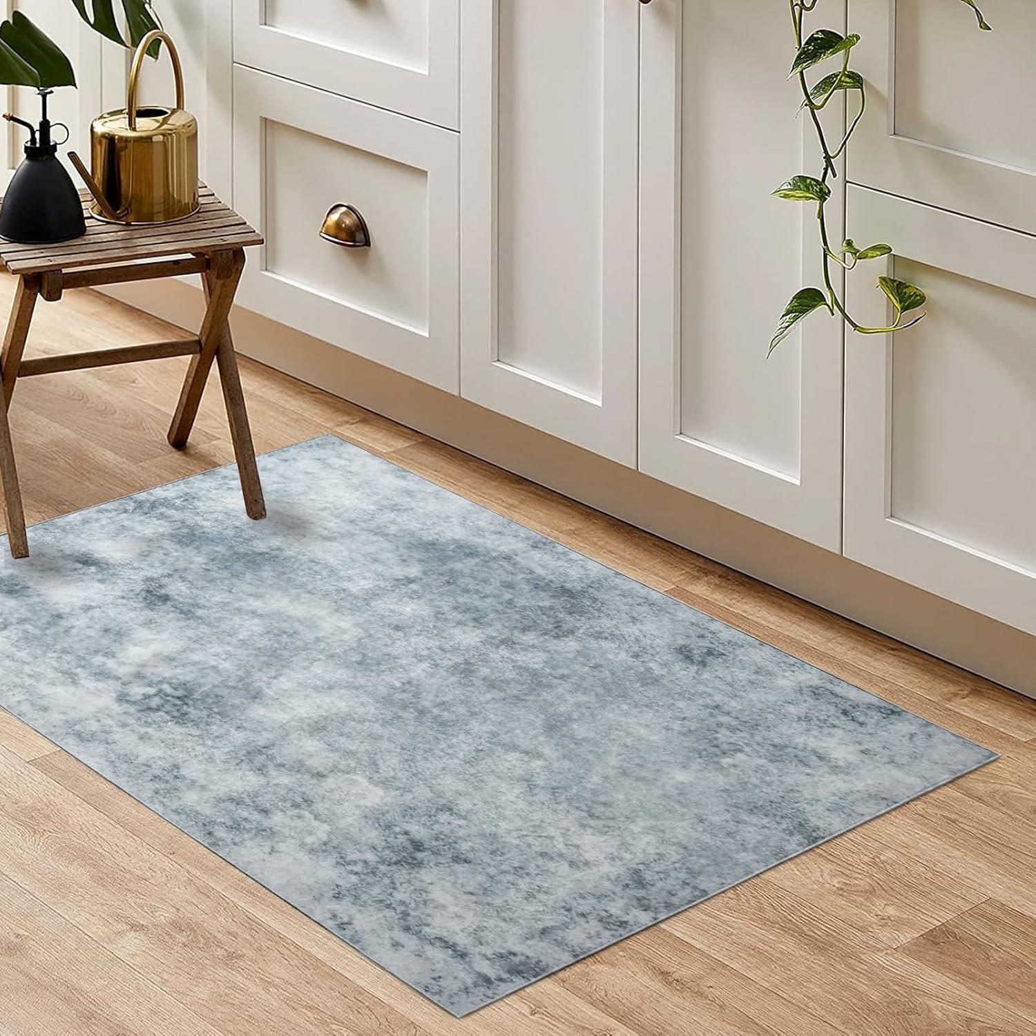 Wohnzimmer Teppich Grau Weiß 60x120cm Moderner Kurzflor Teppich