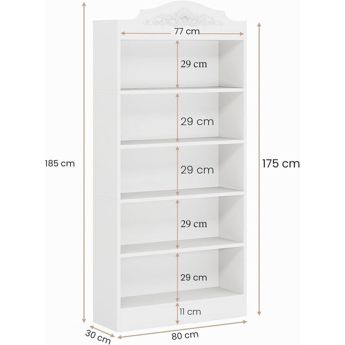 Gewölbtes Bücherregal 5-Stöckig Weißes Standregal für Wohnzimmer