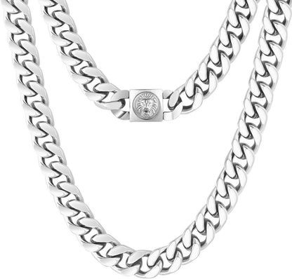 Herren Panzerkette mit Löwe Verschluss, 18K Gold plattiert Cuban Link