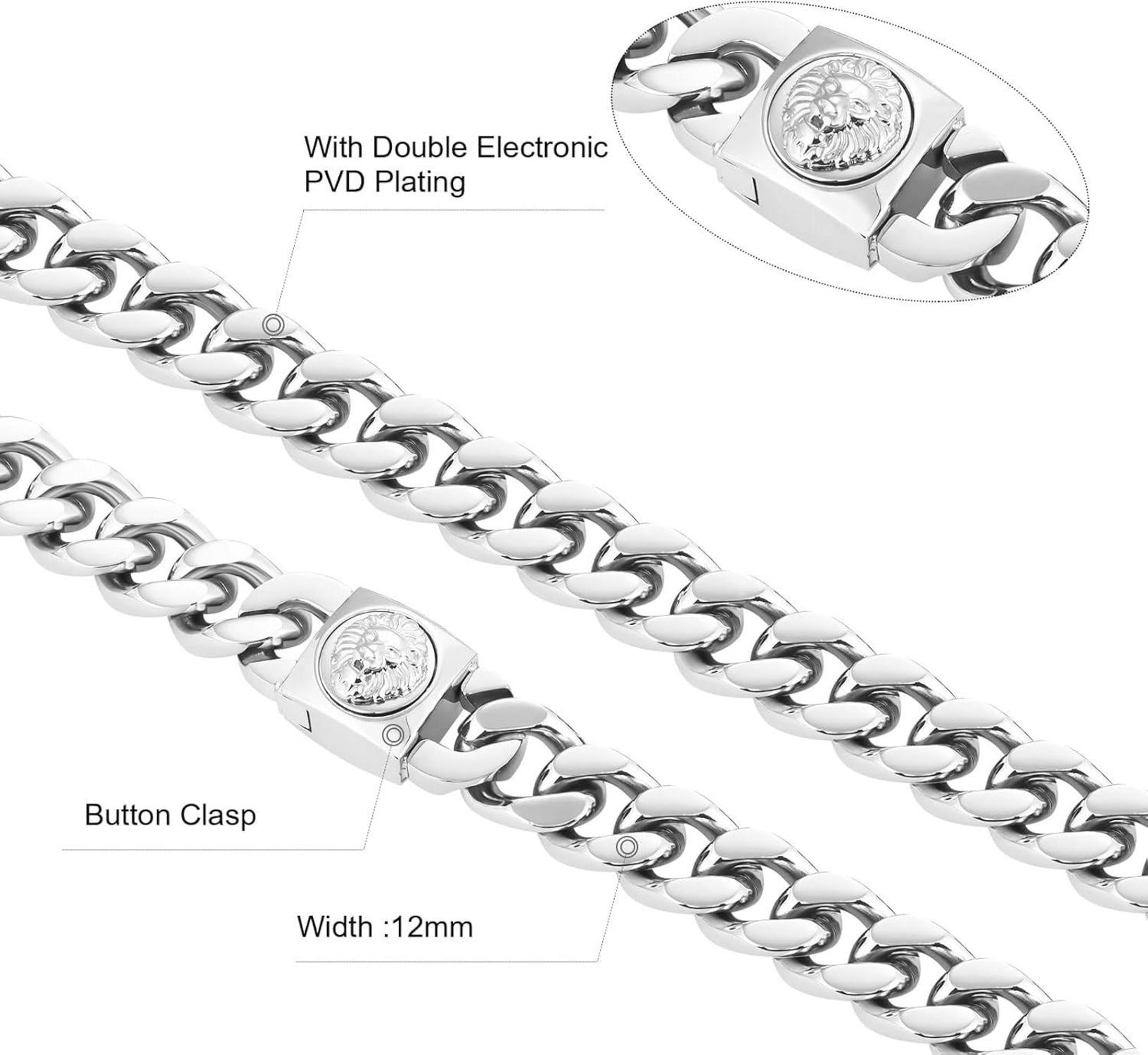 Herren Panzerkette mit Löwe Kopf Verschluss, 18K Gold plattiert, Cuban Link Chain