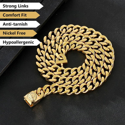 KRKC&CO Herren Panzerkette Löwe Totenkopf 18K Gold Cuban Link Chain