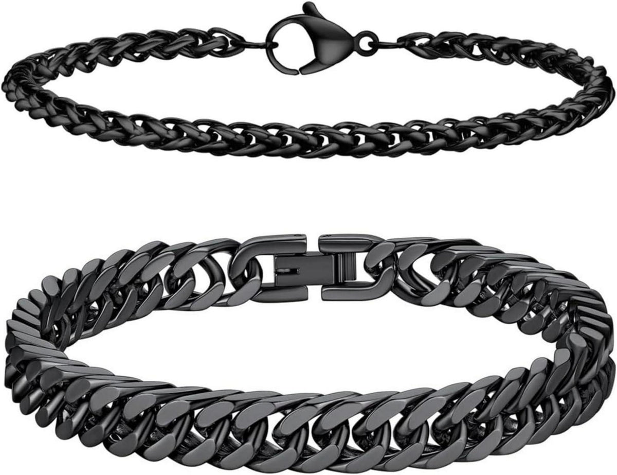 Schwarzes Edelstahl Armband Panzerkette Herren 2 Stück 4/6mm