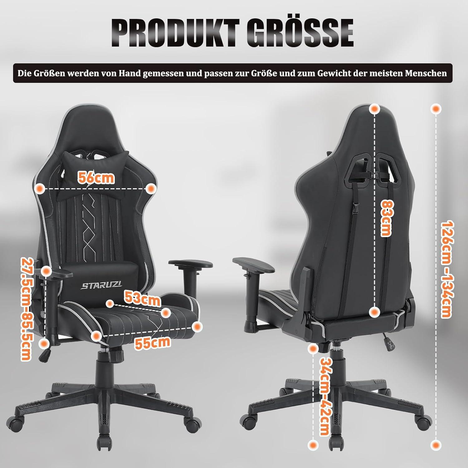 Ergonomischer Gaming Stuhl mit hoher Rückenlehne und Verstellbarkeit