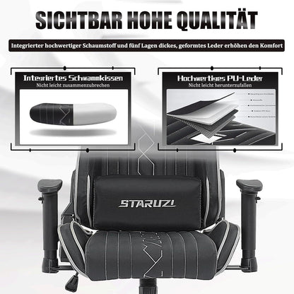 Ergonomischer Gamingstuhl mit verstellbaren Kissen, Armlehnen und hoher Belastbarkeit