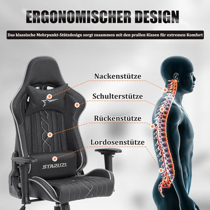 STARUZI Gaming Stuhl Ergonomisch Hohe Rückenlehne Bürostuhl 150 kg Belastbarkeit