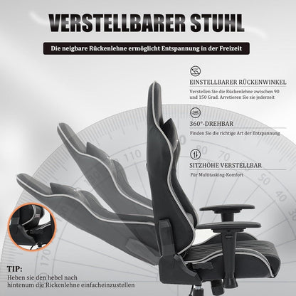 Ergonomischer Gaming Stuhl Hohe Rückenlehne verstellbar Schwarz Grau