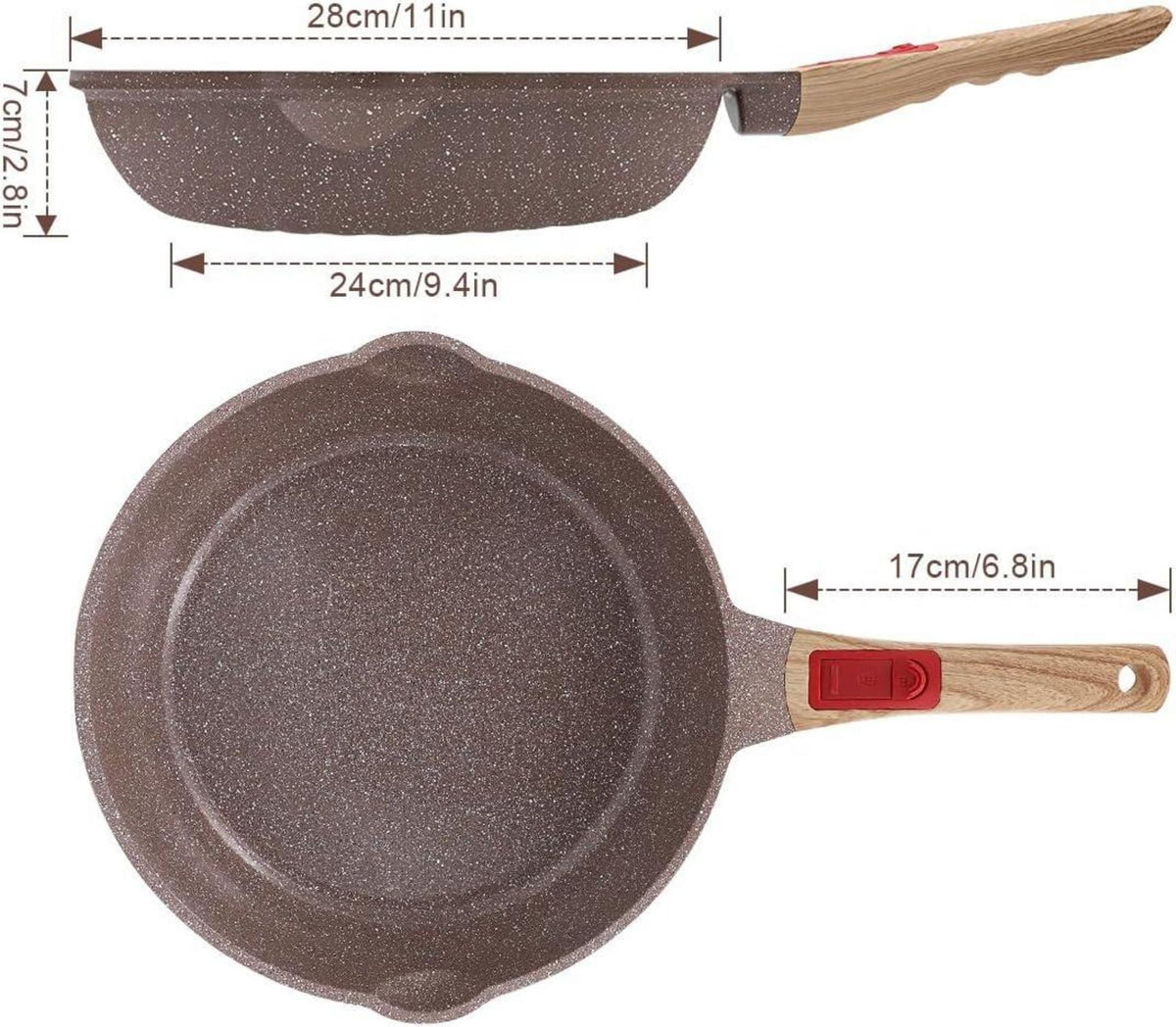 Bratpfanne 28cm Antihaft Keramikbeschichtung abnehmbarer Griff Backofen