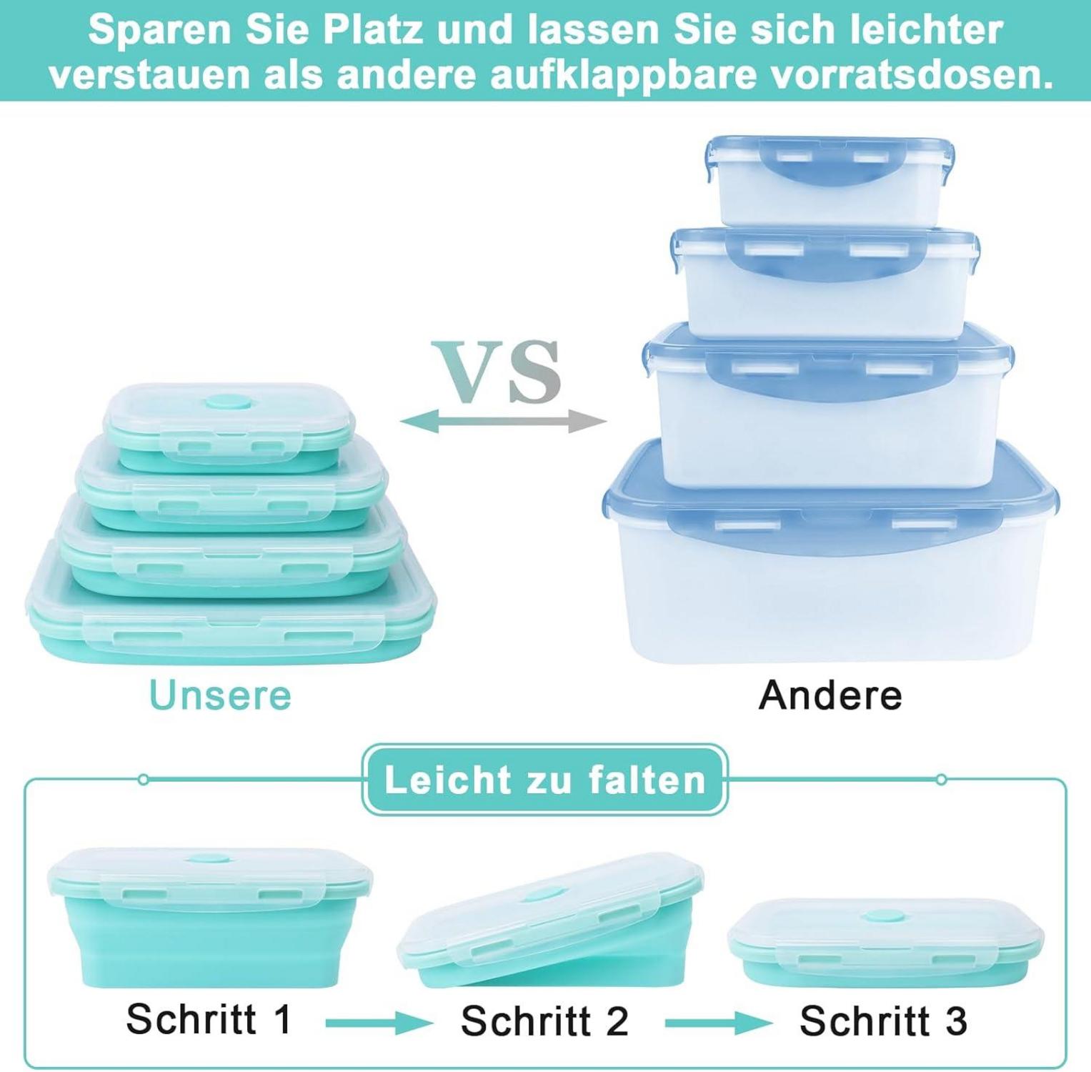 4er Set Silikon Frischhaltedosen Luftdicht Deckel Faltschüssel für Kühlschrank