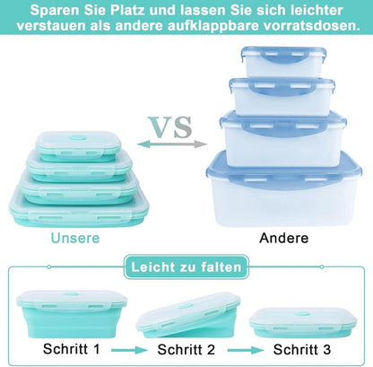 4er Set Silikon Frischhaltedosen Luftdicht Deckel Faltschüssel für Kühlschrank