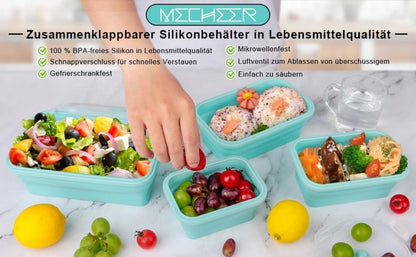 4er Set Silikon Frischhaltedosen mit Deckel Luftdicht und Faltbar