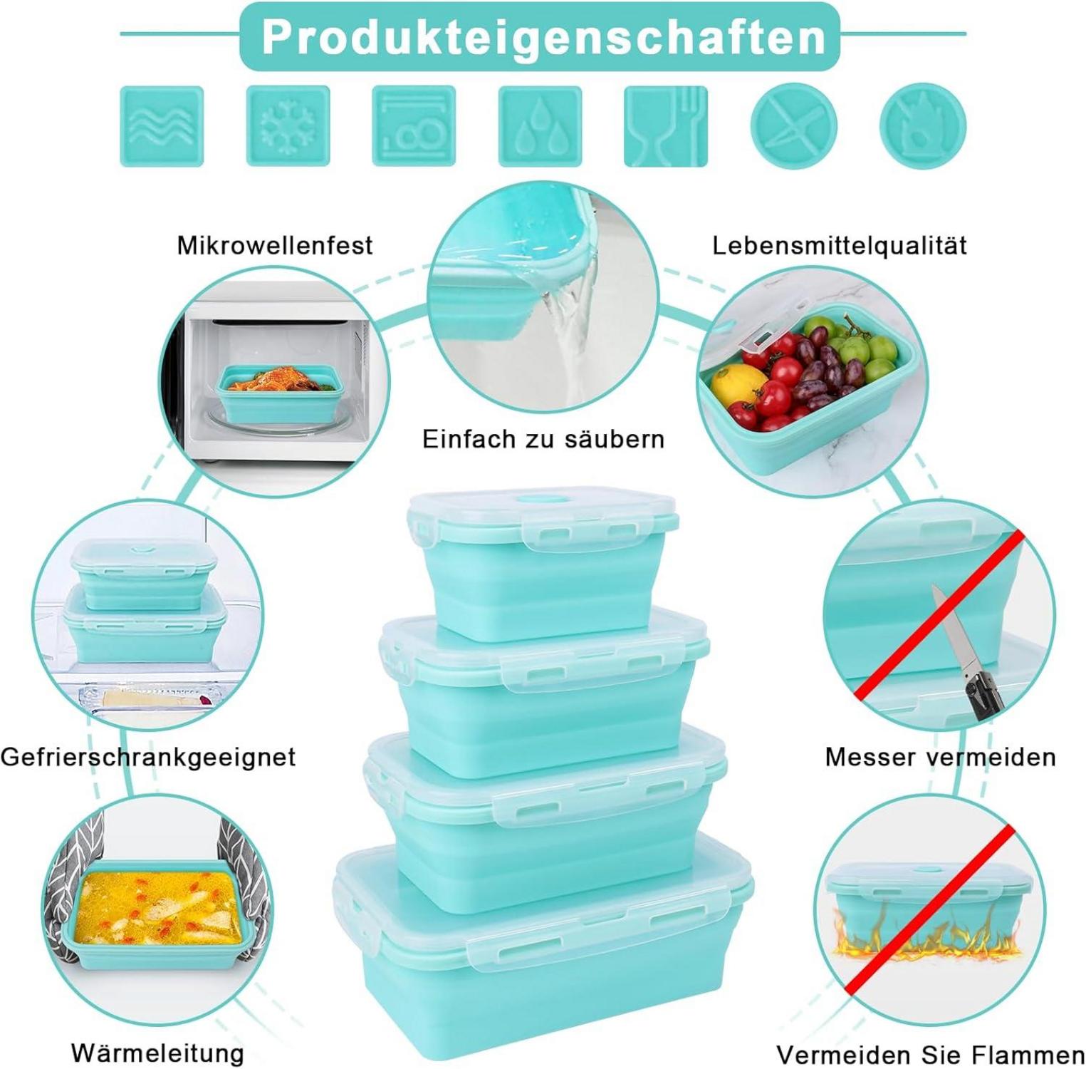 4er Set Silikon Frischhaltedosen Vorratsdosen-Sets Bento Box Faltschüssel