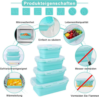 4er Set Silikon Frischhaltedosen Vorratsdosen-Sets Bento Box Faltschüssel