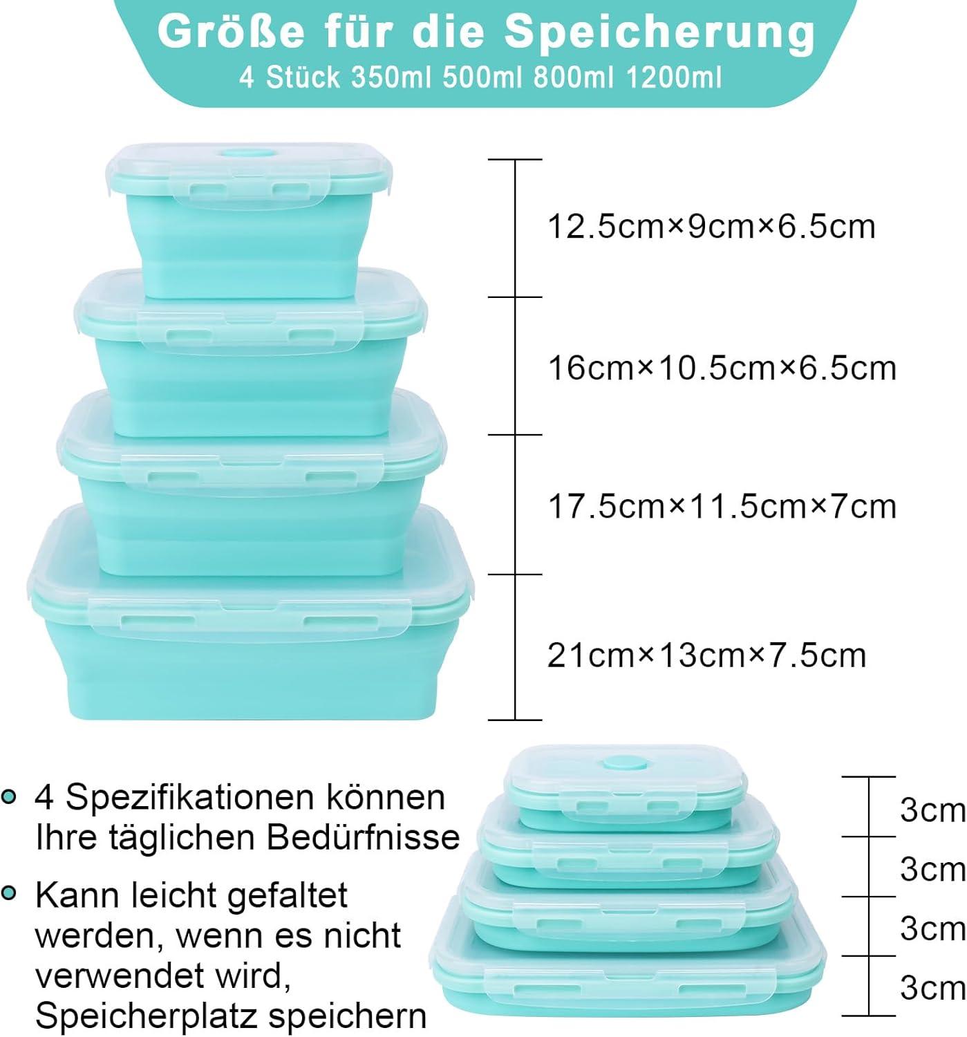 4er Set Silikon Frischhaltedosen Luftdicht Deckel Faltschüssel für Kühlschrank