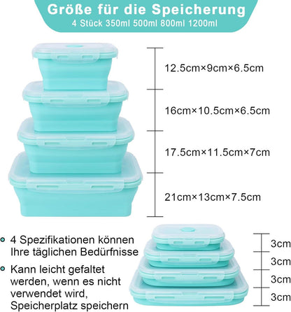 4er Set Silikon Frischhaltedosen Luftdicht Deckel Faltschüssel für Kühlschrank