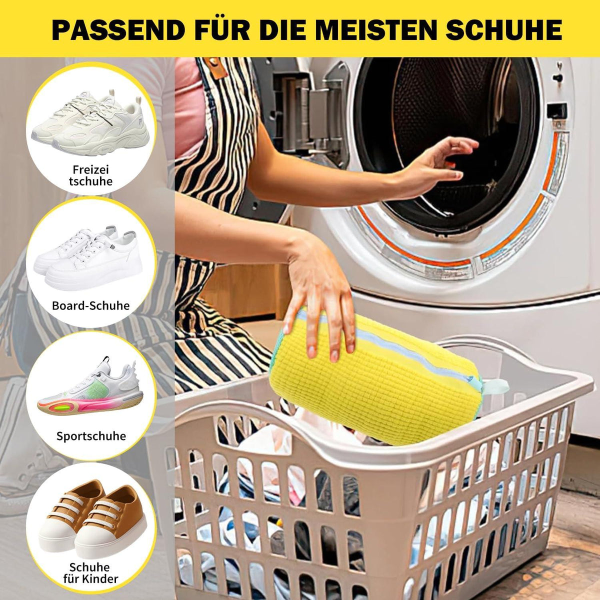 2er Pack Schuhwaschbeutel Wäschesack für Waschmaschine Gelb