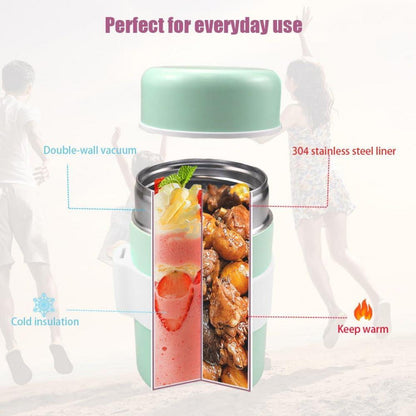 Edelstahl Thermobehälter 400ml Grün Essen Löffel Warmhaltebox