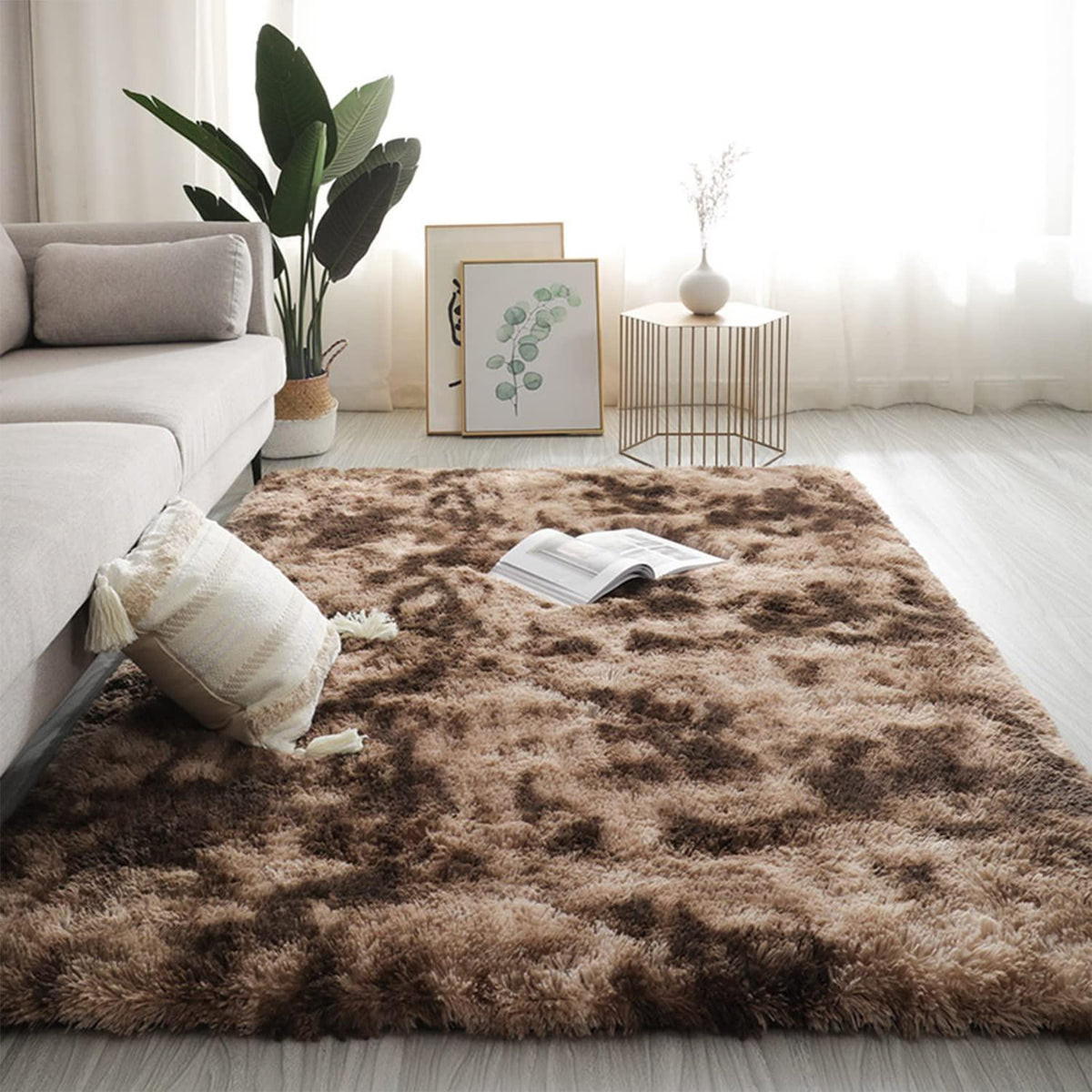 Flauschiger Shaggy Teppich Wohnzimmer 200x300cm Khaki