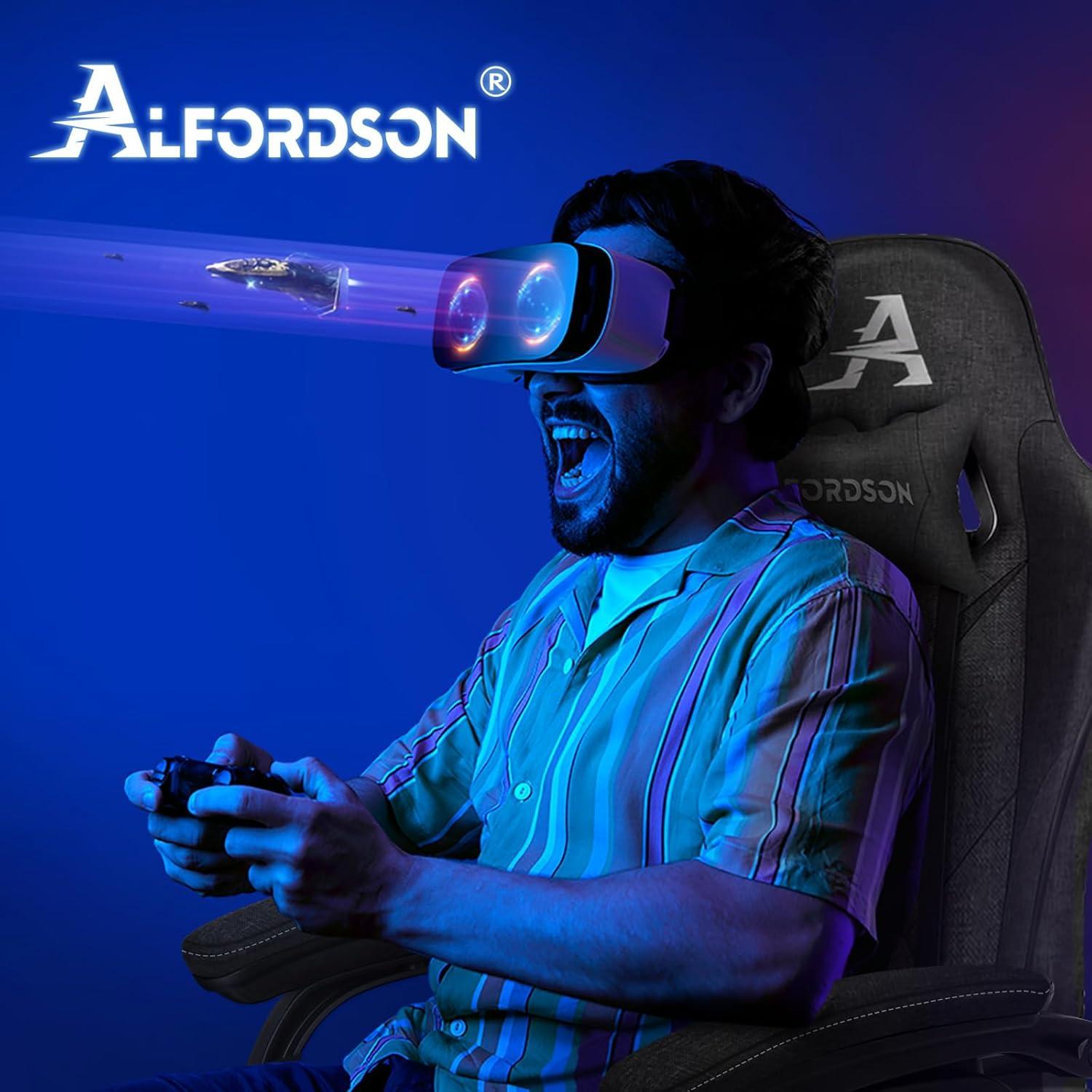 Gaming Stuhl mit Massage Lendenkissen Höhenverstellbar Grau
