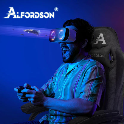 Gaming Stuhl mit Massage Lendenkissen Höhenverstellbar Grau