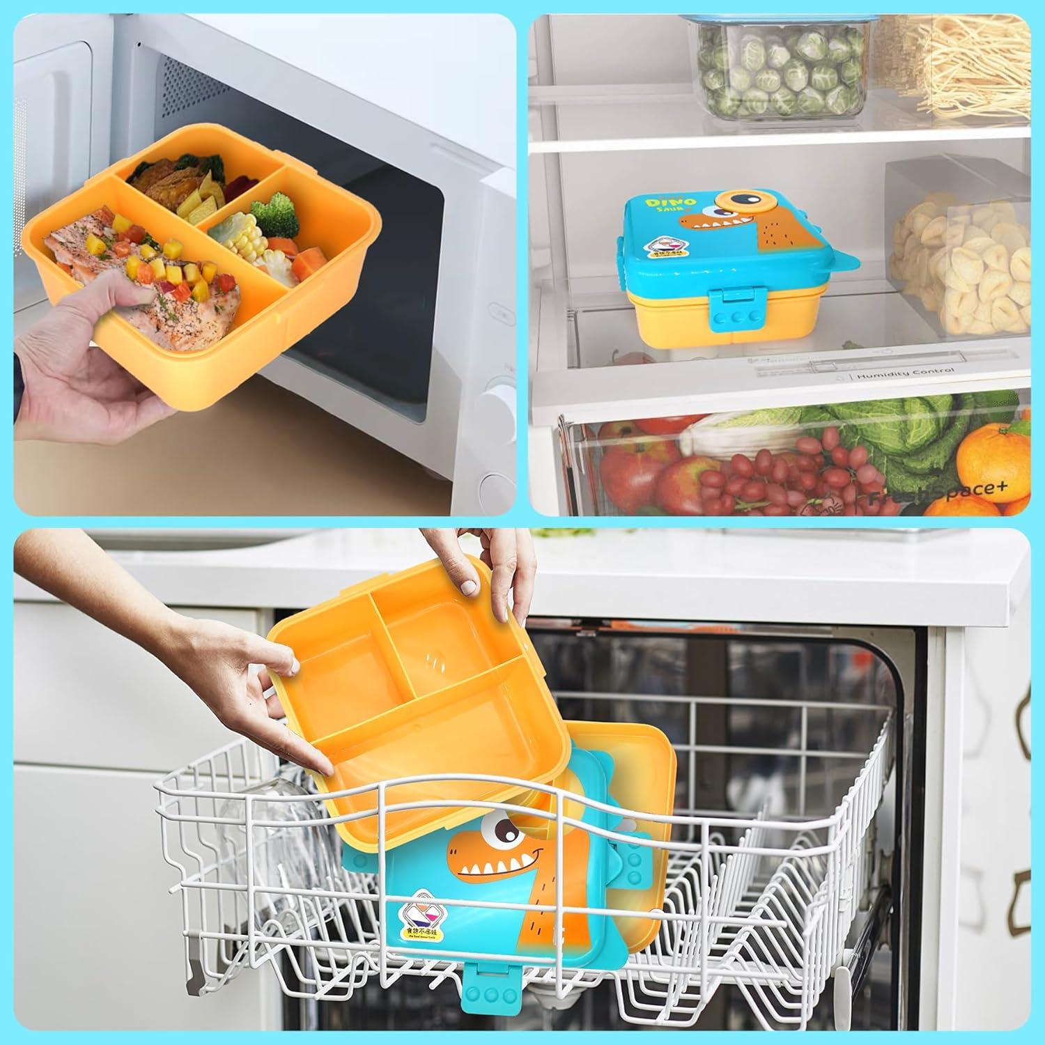 Brotdose Kinder mit Fächern Auslaufsicher Lunchbox Jausenbox Bento Box Snackbox Dinosaurier