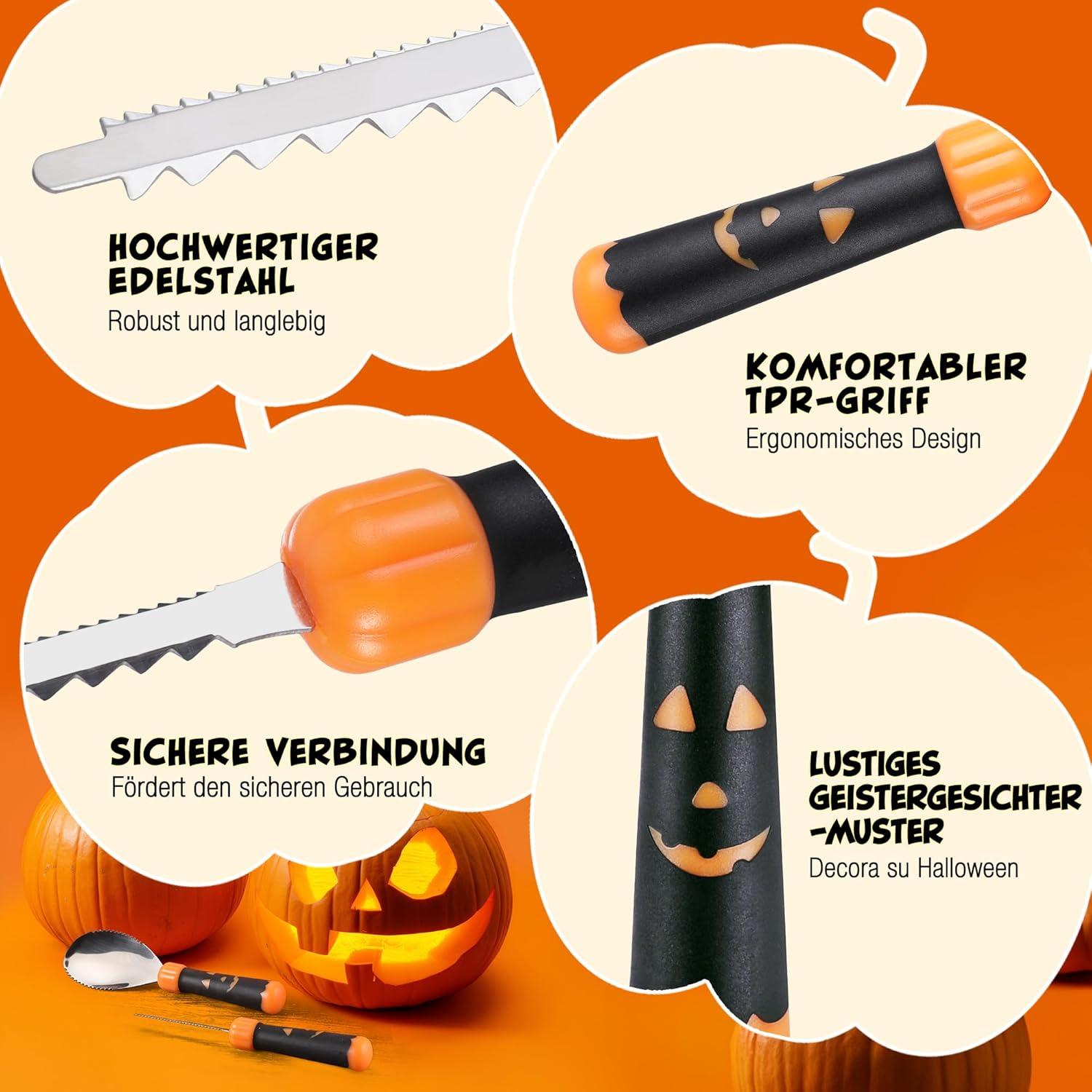 HAUSHOF Halloween Kürbis Schnitzset 23-tlg. mit Hammer und 20 Formen