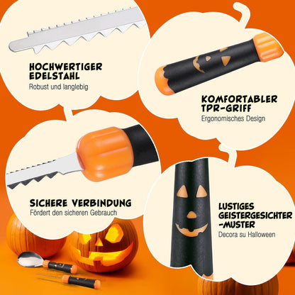 HAUSHOF Halloween Kürbis Schnitzset 23-tlg. mit Hammer und 20 Formen