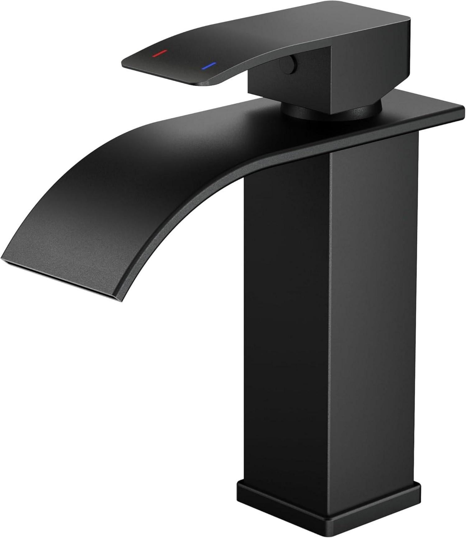 FORIOUS Wasserhahn Schwarz Wasserfall Waschtischarmatur 110mm Höhe