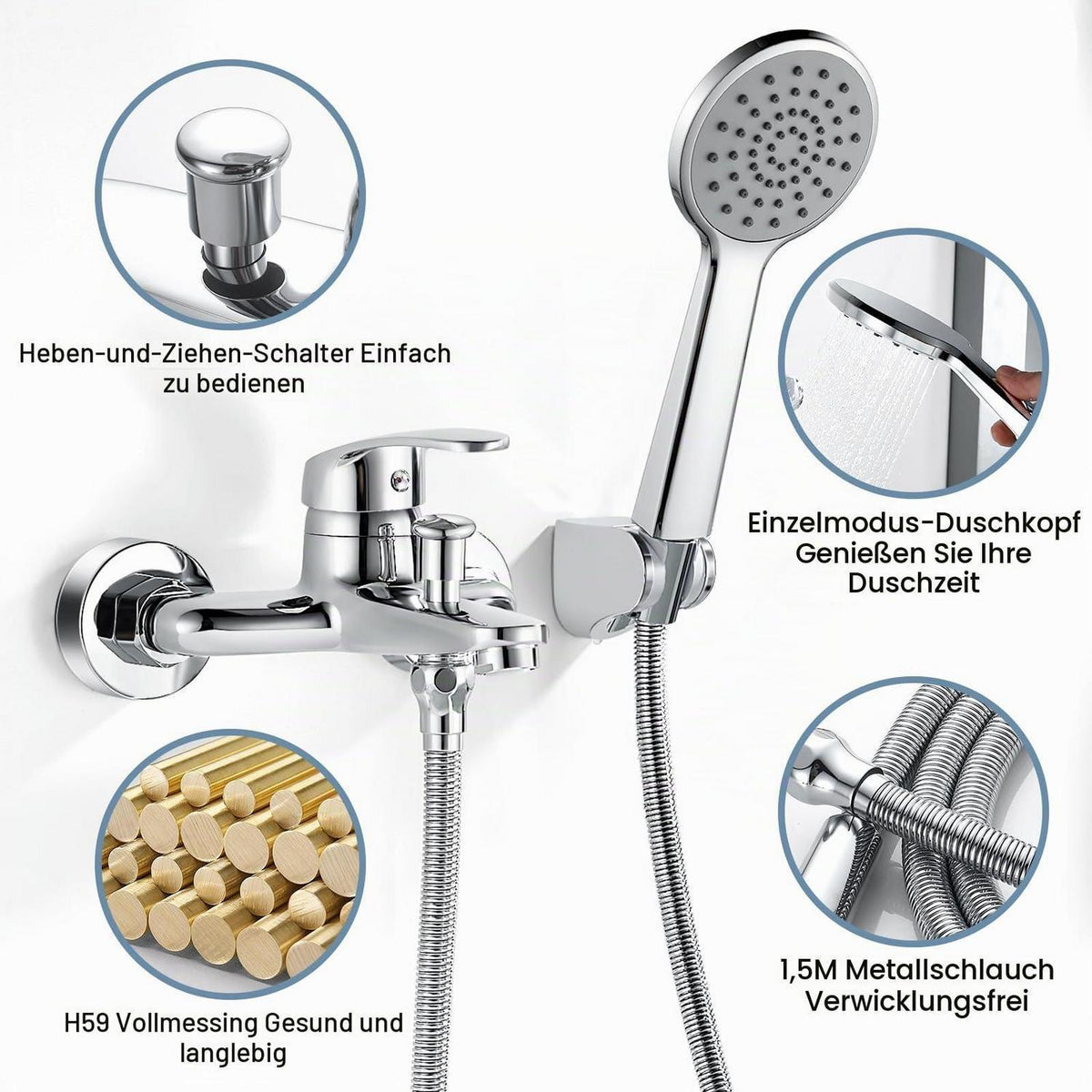 Badewannenarmatur mit Handbrause Chrom – Einfache Installation